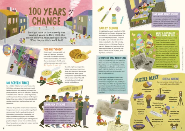 Illustrated Aquila Magazine spread titled 100 Years of Change by Juliana Penkova