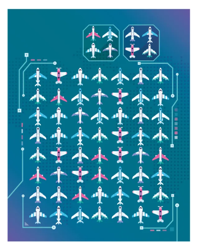 Diagram of airplane seating layouts and configurations by Tim Bradford