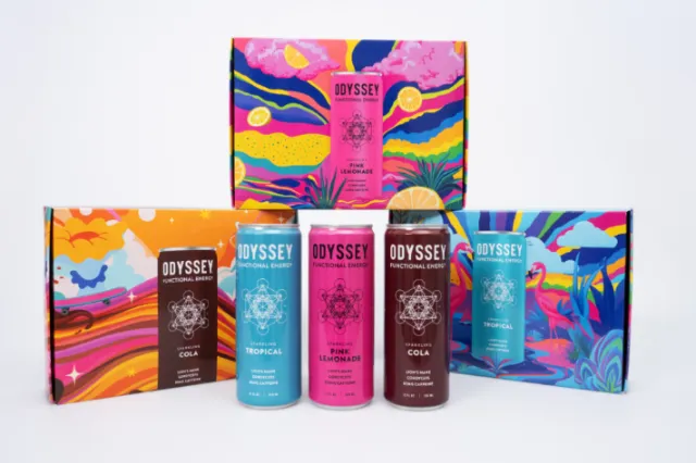 Colorful Odyssey coffee packaging with vibrant designs by Superama