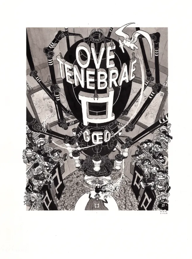 Black and white hot air balloon with LOVE TENEBRAE text by Carles Garcia O'Dowd