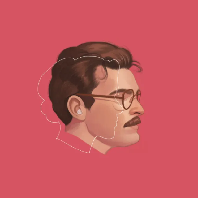 Minimalist portrait of Theodore with glasses and mustache by German Gonzalez