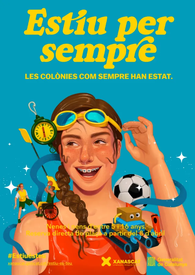 Girl with sports icons symbolizing movement and teamwork by German Gonzalez