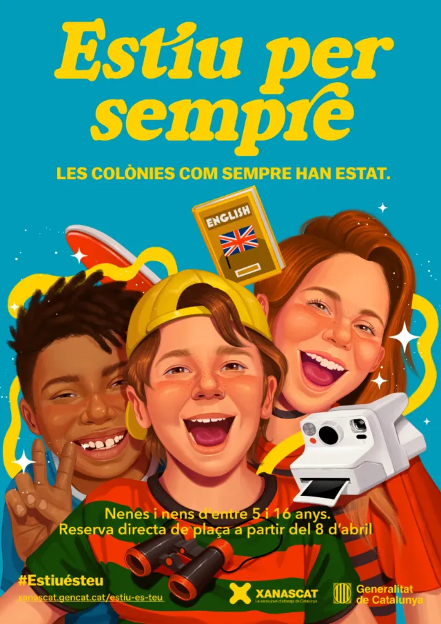 Illustration of children happily socializing at summer camp by German Gonzalez
