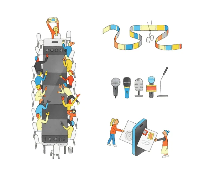 Modern spot illustration exploring communication tools