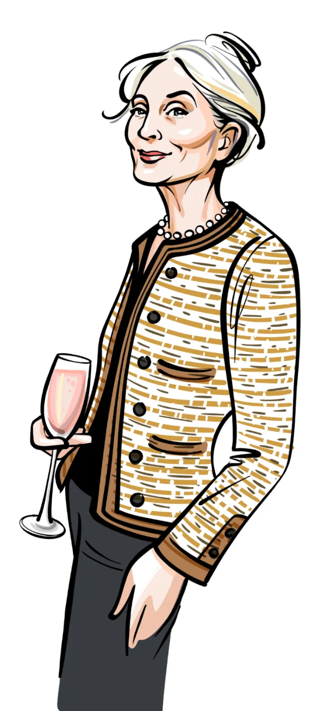 Portrait of elegant middle-aged woman holding a glass, by Kathryn Rathke