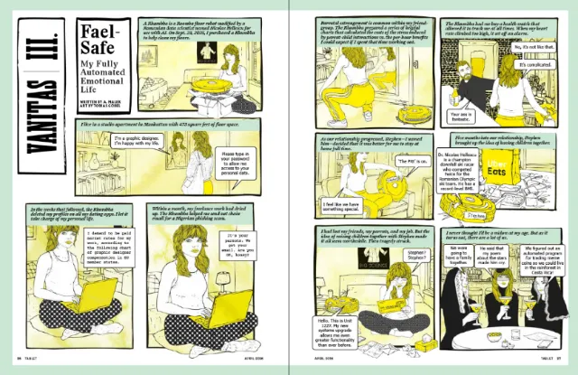 Comic strip depicting a woman using automated sexual devices and technology by Tobias Göbel