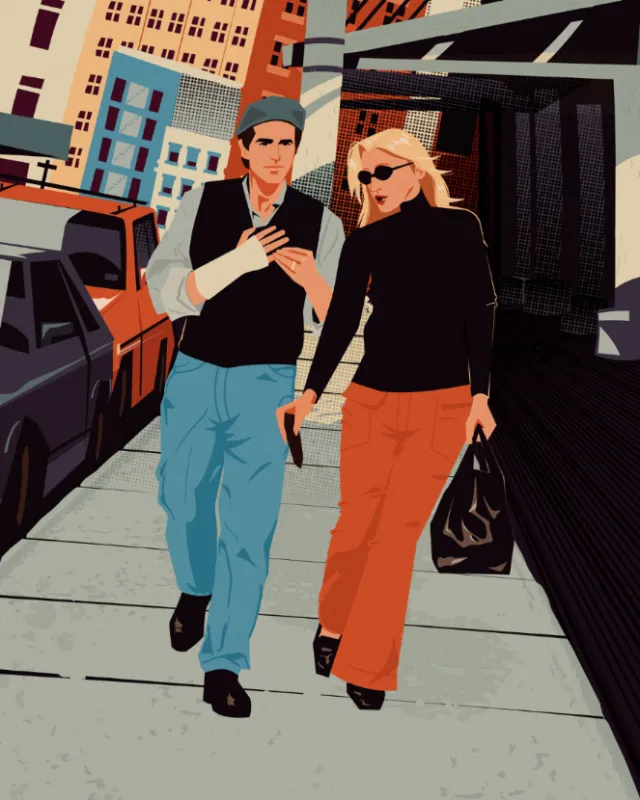 JFK Jr. and Carolyn Bessette walking down city street by Mau Cardoso