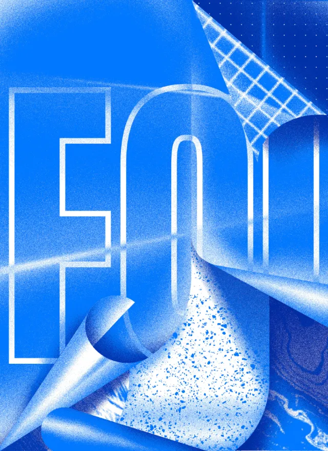 Abstract blue geometric shapes with folded elements by Andrei Nicolescu