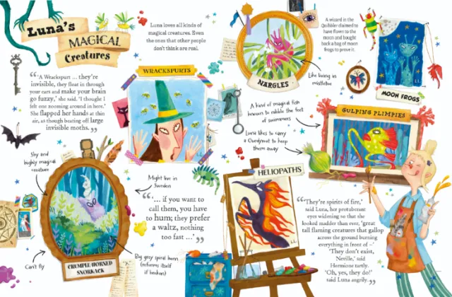 Illustrated guide showing magical creatures with colorful drawings by Helen Brady