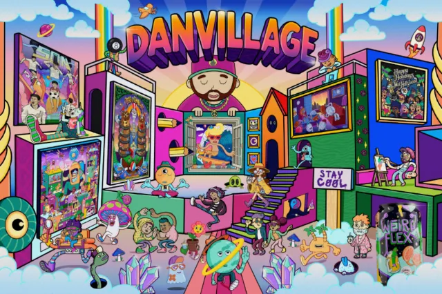 Colorful animated Danvillage scene with diverse characters and activities by Daniel Sulzberg