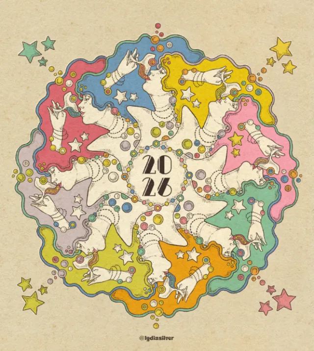 Colorful 2026 New Year's Day illustration by Lydia Silver