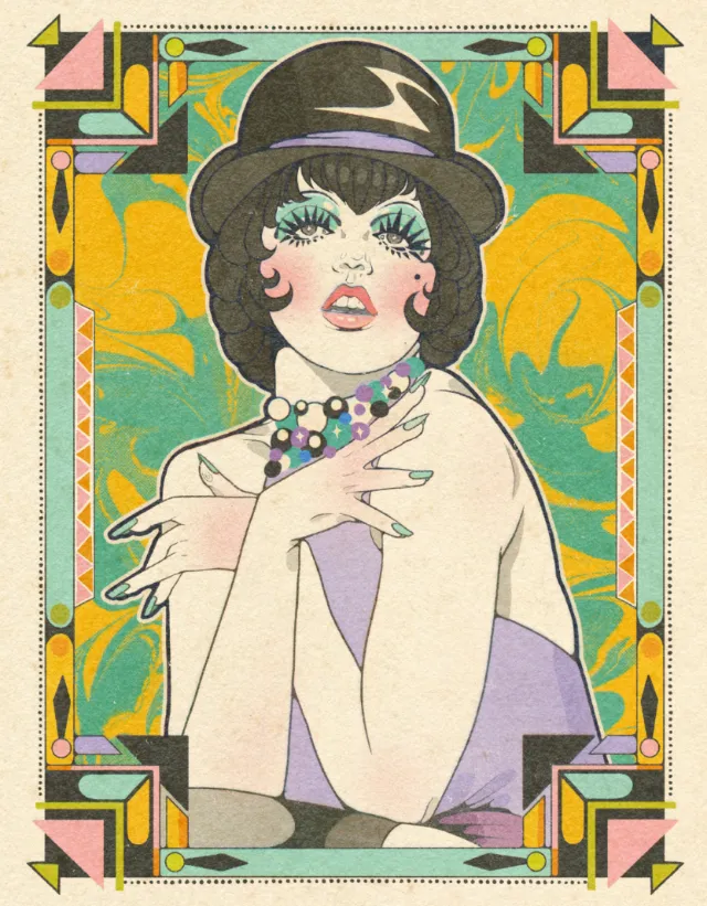 Illustrated portrait of Liza Minnelli as Sally Bowles in Cabaret