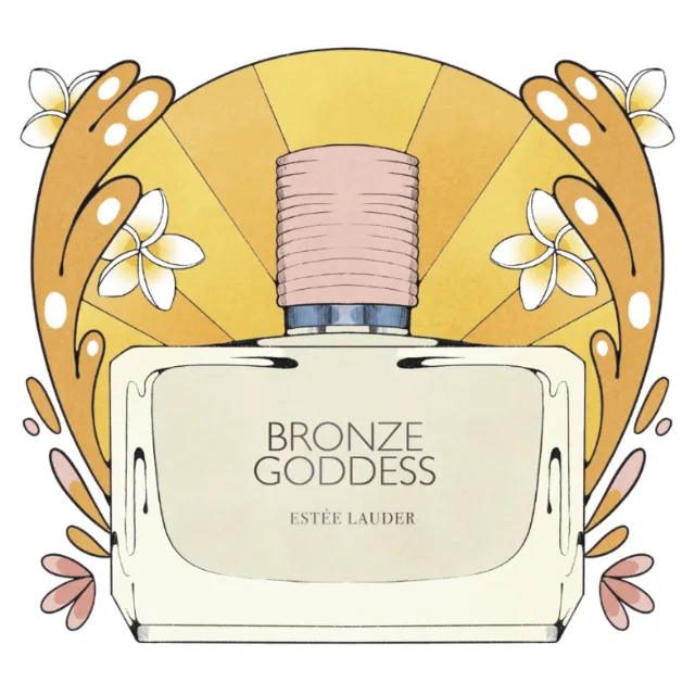 Fragrance bottle illustration of Estée Lauder Bronze Goddess by Lydia Silver
