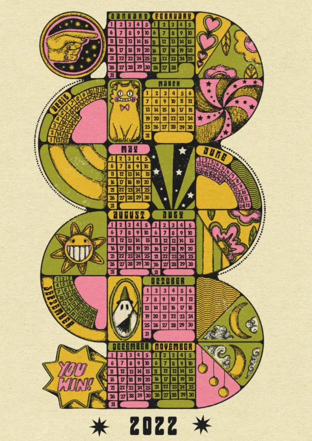 2022 vintage style calendar artwork by Lydia Silver with textured patterns