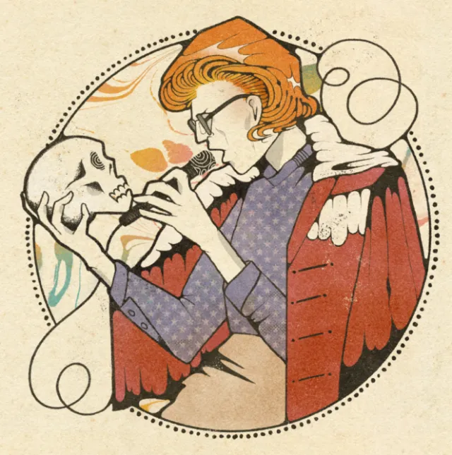 Vintage style portrait inspired by David Bowie in 1974 by Lydia Silver