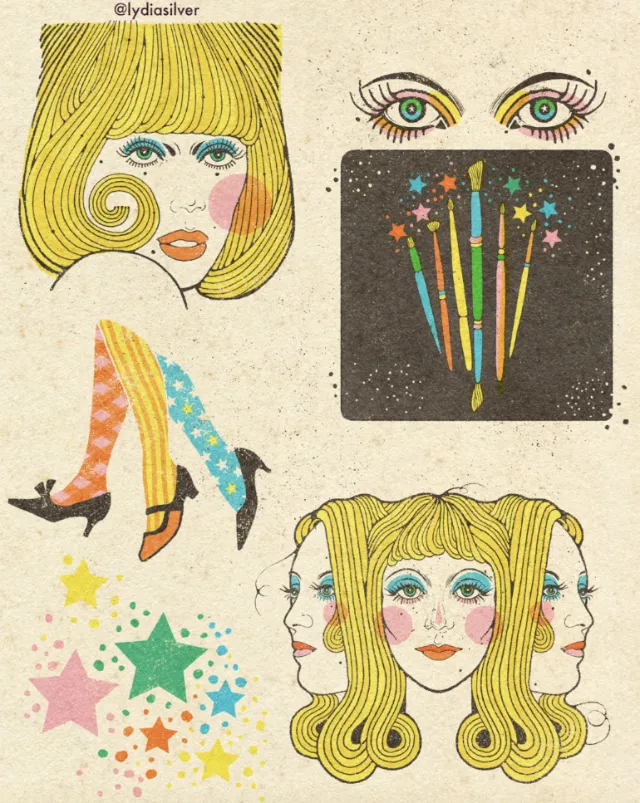 1970s style editorial spot illustrations by Lydia Silver