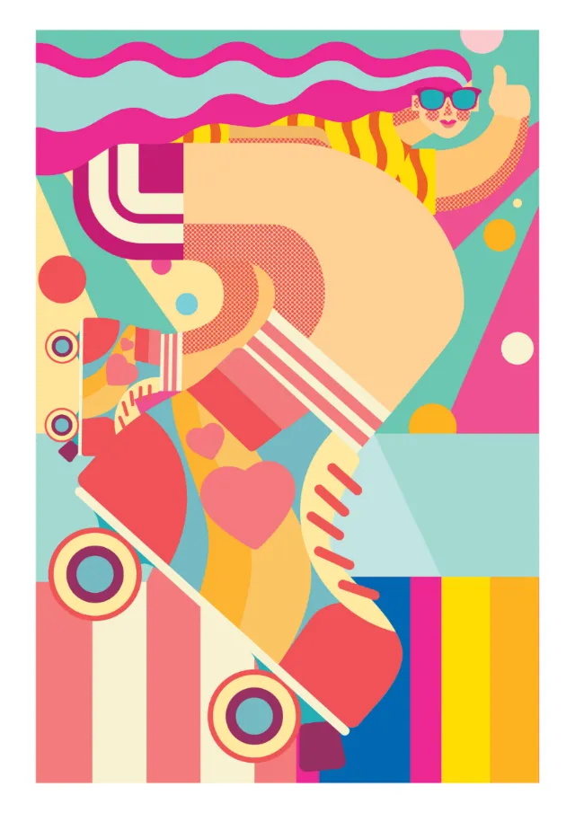Abstract skateboarding artwork with vibrant colors by Donough O'Malley