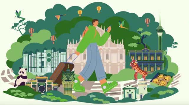 Colorful Milan landmarks with panda and balloons, illustration by Superama