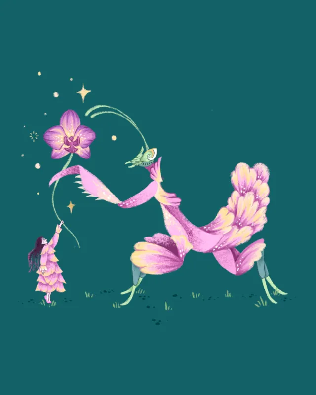 Whimsical floral and bird spirits illustration by Alyssa De Asis