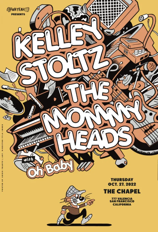 Indie rock poster for Kelley Stoltz and The Mommy Heads by Augie Trautz