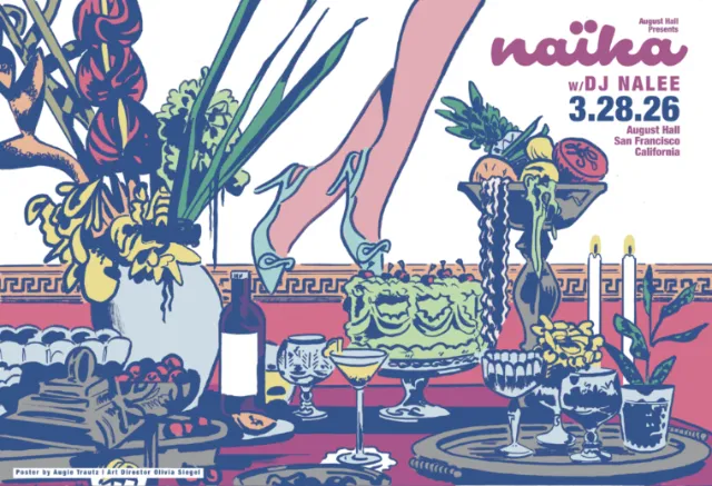 Poster for Naïka concert with detailed table setting by Augie Trautz