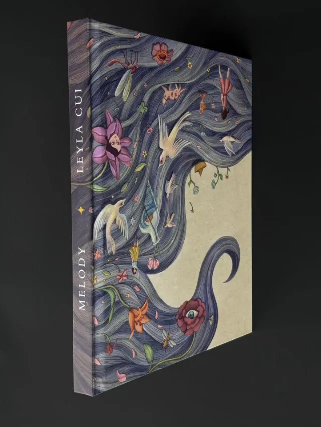 Artbook cover featuring flowing hair, fish, and flowers by Leyla Cui