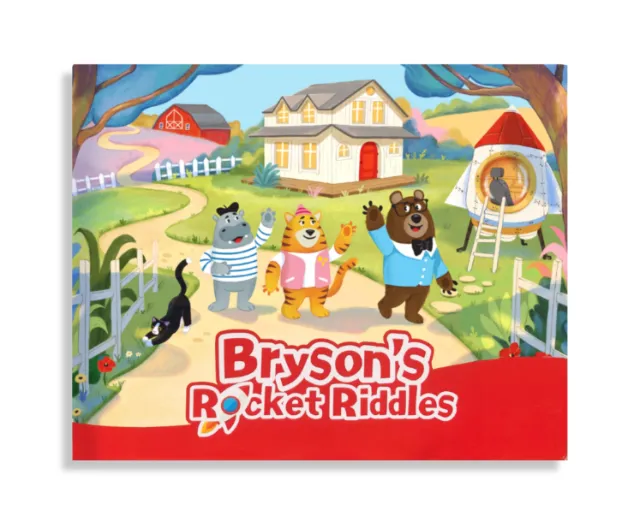 Book cover of Bryson's Rocket Riddles with animal characters by Tatsiana Burgaud