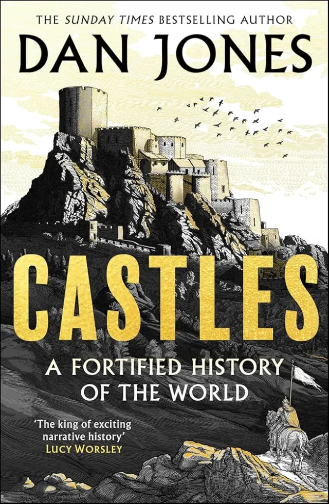 Book cover of Castles by Dan Jones featuring a fortified castle illustration, artist Studio Duco