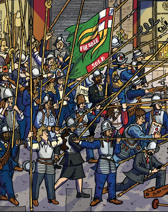 Battle of England-Land scene showing soldiers and flags by Jack Sweet
