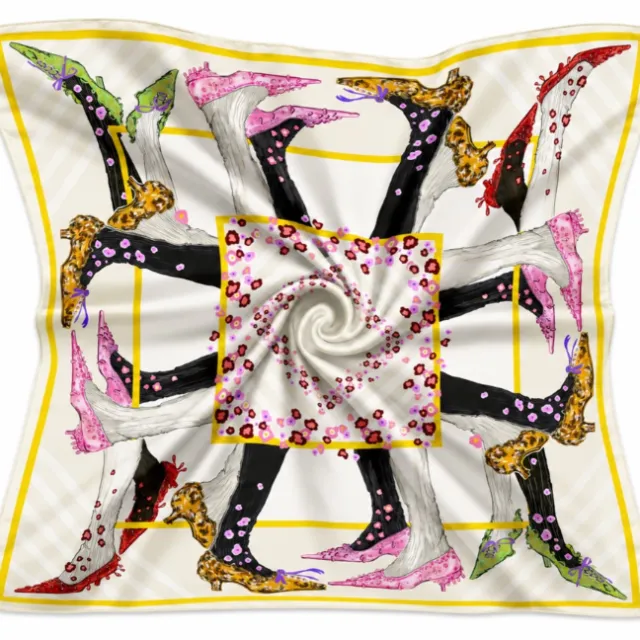 Silk scarf with high heel shoes pattern by Elly Azizian