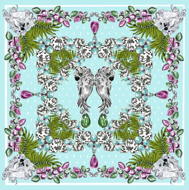 Symmetrical botanical and jeweled pattern by Elly Azizian
