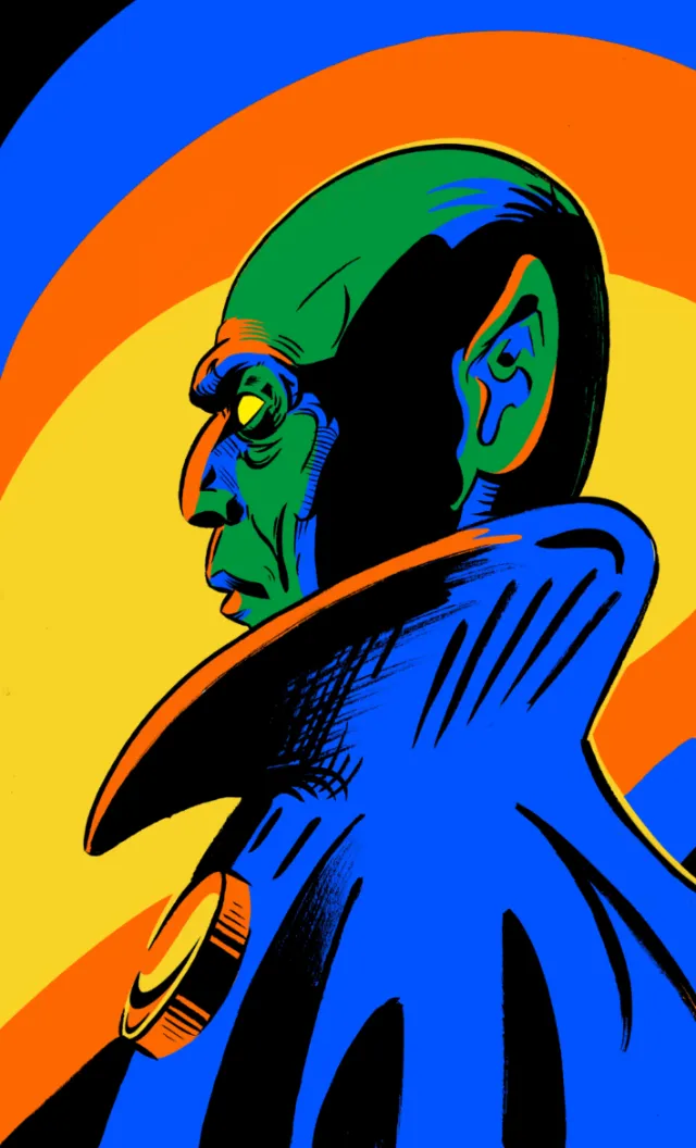 Profile of Martian Manhunter with vibrant background by Augie Trautz