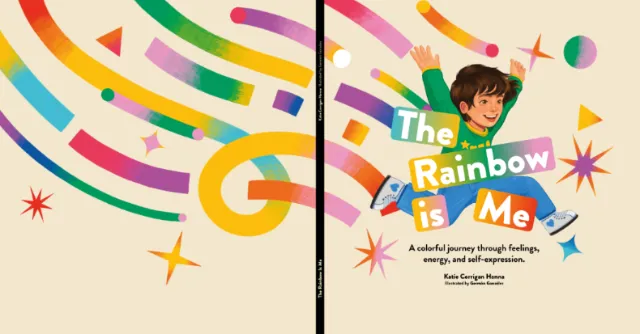 Colorful book cover with joyful child and rainbow elements by German Gonzalez