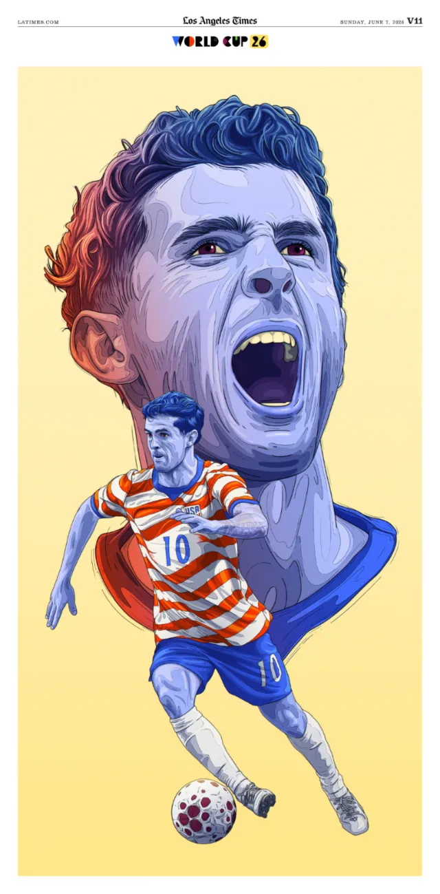 Illustration of Christian Pulisic in US Soccer uniform by Tavo Montanez