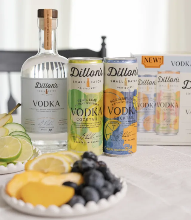 Dillon's vodka bottles and flavored cocktail cans by Drew Bardana