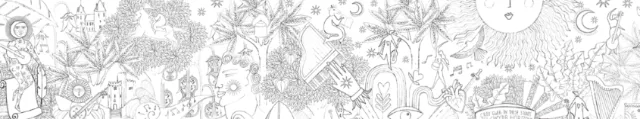 Detailed mural concept with whimsical Welsh cultural motifs by Hannah Davies