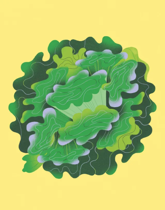 Abstract green organic shapes with flowing lines by Gina Rosas Moncada