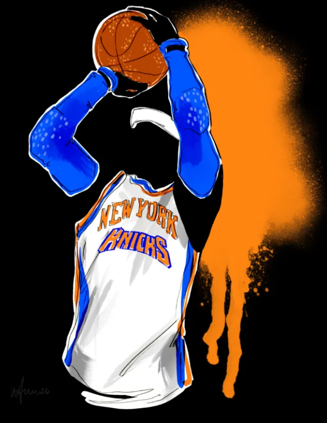New York Knicks basketball player shooting a ball by Elly Azizian