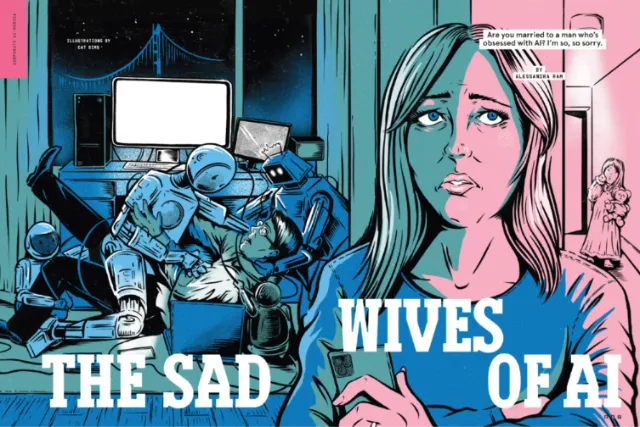 Comic panel showing a worried woman and soldiers with AI technology by Cat Sims