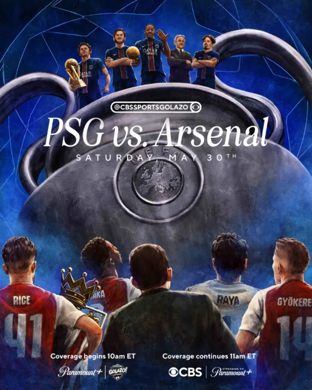 Diego Abreu poster showing PSG versus Arsenal with players and fans