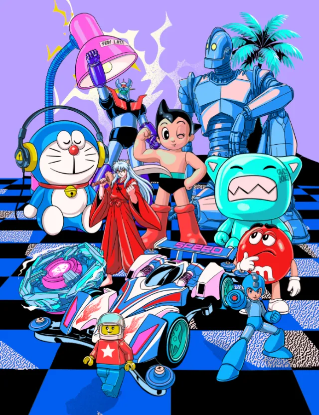 Colorful collage of classic anime and video game characters by Heymoonly Dale