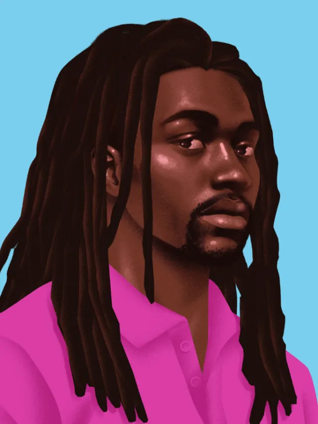 Digital portrait of man with dreadlocks in pink shirt by Andrei Nicolescu