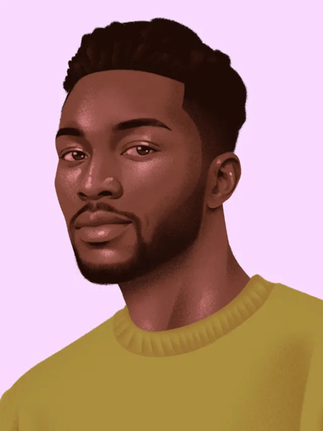 Digital portrait of a young black man in a yellow sweater by Andrei Nicolescu