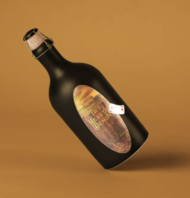 Elegant luxury beer bottle with classic label illustration by Marieke Nelissen