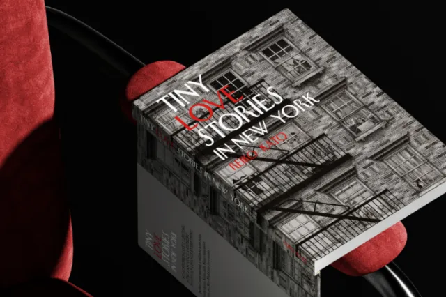 Book titled Tiny Love Stories in New York by Reiko Kato on chair