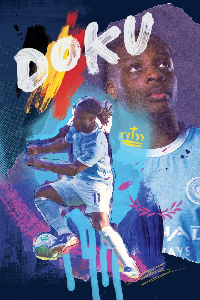 Jeremy Doku Manchester City football poster by Ben Tallon
