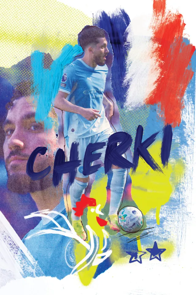 Cherki France football poster with collage and hand lettering by Ben Tallon