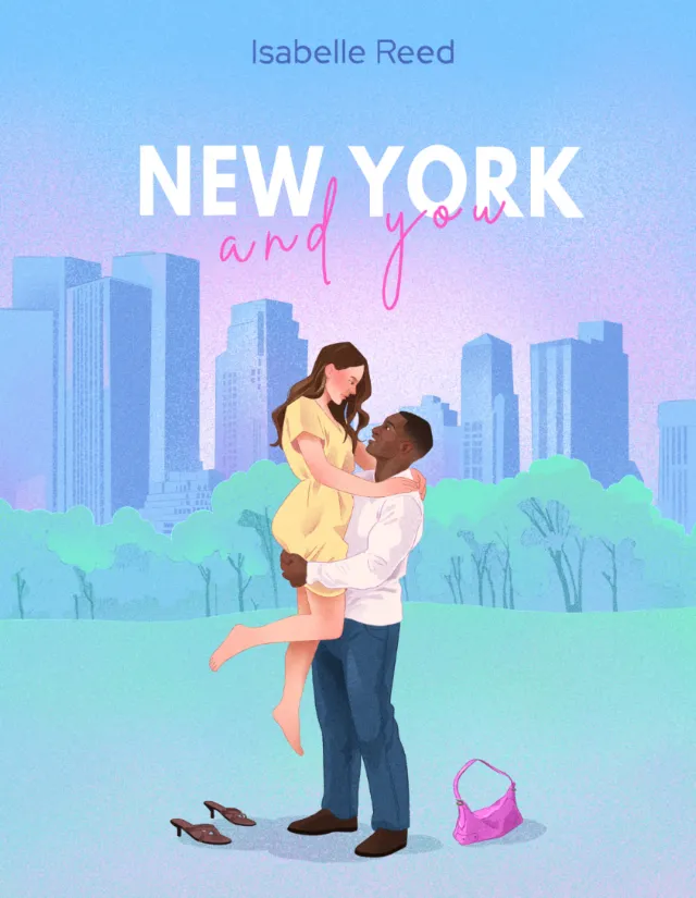 Couple embracing with New York skyline in background by Julia Prokhotskaya In Colour