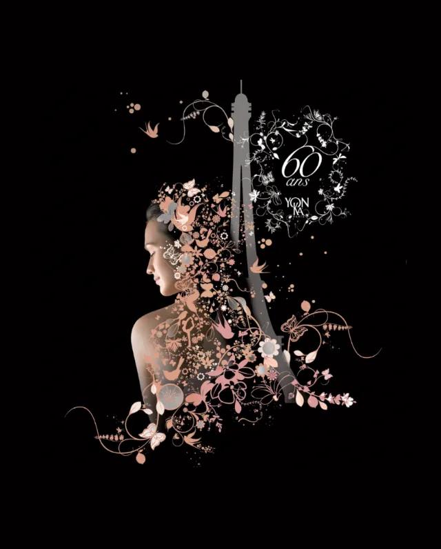 Digital artwork of woman's silhouette with Eiffel Tower and floral motifs by Nadia Flower