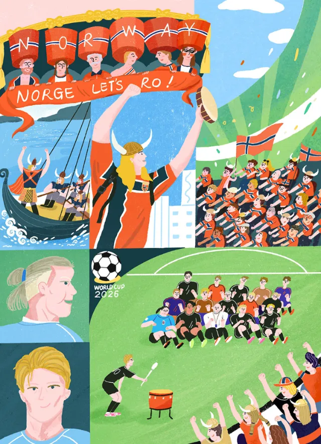 Viking fans cheering at World Cup stadium, artist Fangfang Han